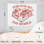 AQYIP Pink Christian Tapestry Wall Hanging, Coquette Pink Bow for God so Loved the World Christian Tapestry Decorative, Bible Verse Wall Blanket Decor for Girls Dorm Apartment Bedroom, 50x60 Inch