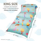 Butterfly Craze Floor Pillow Case - Lounge & Nap Cover for Floor Lounger Pillow - Adjustable Fit for Guest Bed & Sleeping Pad - Machine Washable for Sleep Mat & Travel Mattress - King, Mermaid Aqua