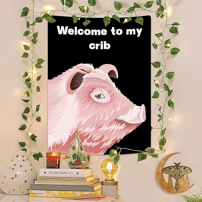Welcome To My Crib Tapestry 36x48 Inches Funky Meme Funny Tapestry for Bedroom Vertical Fun Black Wall Tapestries Wall Hanging Arts Cute Posters for Bedroom Teens Kids Room Decoration Christmas Gifts