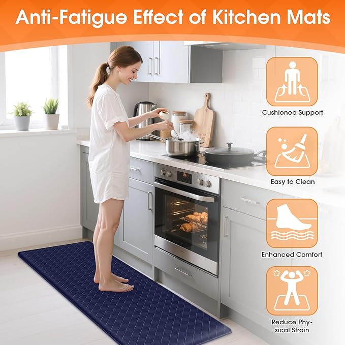 Kitchen Mats, 2PCS Kitchen Rugs, Cushioned Anti Fatigue Kitchen Mats for Floor, Non-Slip Standing Desk Mat, Waterproof Kitchen Rug Set for Kitchen, Floor, Office,17.3"×30"+17.3"×59",Blue