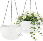 2 Pack 12 Inch Self Watering Hanging Planters for Indoor Plants, Large White Plastic Hanging Pots with Chains for Outdoor Patio Garden Home Decor White