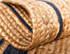 Unique Loom Braided Jute Collection Classic Quality Made Natural Hand Woven with Coastal Design Area Rug (2' 6 x 6' 0 Runner, Natural/ Navy Blue)