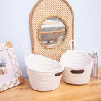 JJSQ 2pack Hanging Baskets Small Wall Hanging Storage Basket Round Woven Rope Wall Oganzier Decor for Flower Plants, Key Storage White 7.8 x 7 inches