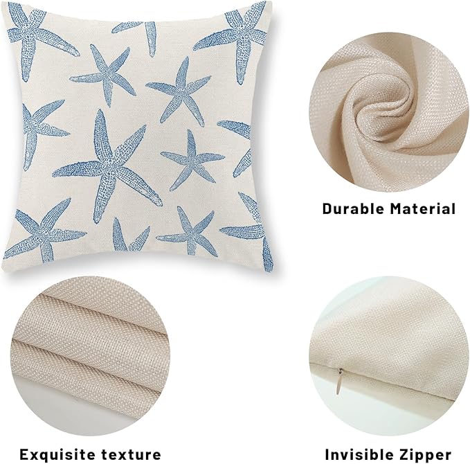 Navy Blue Starfish Pillow Covers 20x20 Set of 2 Coastal Throw Pillows Spring Summer Nautical Ocean Theme Beach Decorative Pillow Cases Farmhouse Outdoor Decor Cushion Case for Home Bedroom