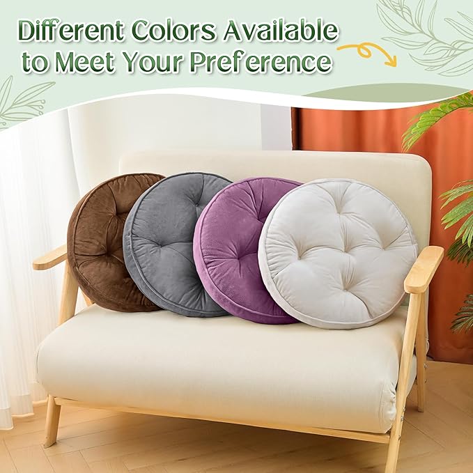 Floor Pillow Set of 2, Memory Foam Meditation Cushion, Floor Cushions for Adults Sitting, Large Round Seat Cushions for Yoga, Living Room, 20x20 Inch (Round | Pearly Purple)