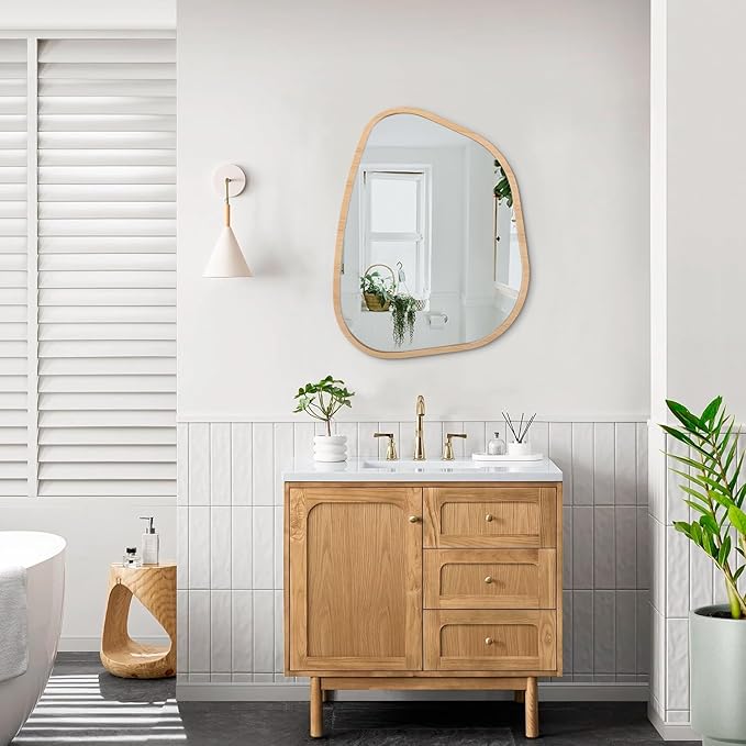 Asymmetrical Irregular Mirror Wall Mounted, Unique Vanity Mirror, Shaped Dressing Boho Mirror Decorative for Living Room, Bathroom, Bedroom, Entryway Wall Decor 20"x16"