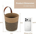 2-Pack Natural Jute Hanging Baskets 7 * 8inches, Round Woven Wall Decor & Storage Planter for Plant Decor and Home Organization,Walls Basket for Bedroom, Living Room, Bathroom,Boho Decor- Black Jute