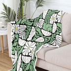 Boho Abstract Colorful Floral Throw Blanket, Vintage Retro Patchwork White Green Flower Botanical Geometric Aesthetic Groovy Flannel Throw Blanket for Chair Bed Sofa Couch, 50X60IN
