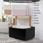 COMFY-HOMI Cotton Rope Woven Basket with Handles for Shelves,Toys,Book, Cloth Storage Baskets Bin for Organizing- 1 PCSToy Decorative Organizer for Living Room, Bathroom 17" x 13" x 7.5" - All Black