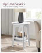 VASAGLE MAEZO Collection - Side Table, 2-Tier Small Round End Table, Nightstand with Tapered Legs, Curved Transitions, for Small Spaces, Living Room, Bedroom, Cloud White ULET283T14 | Lower Shelf, Small Spaces, Living Room, Bedroom