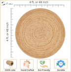 Savi Home Jute Area Rug Handwoven - 4 feet Round- Natural - Rustic Vintage Beige Braided Reversible Rug- Eco Friendly Rugs for Farmhouse, Bedroom, Kitchen, Living Room.