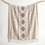 CASAAGUSTO Boho Throw Blanket - Beige and Gray Decorative Blankets with Tassel, Printed Flannel Bohemian Blanket for Chair, Bed, Sofa, Couch(50 * 60, Beige and Gray)