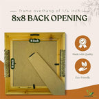 Boho Picture Frame with Wicker Accents | Lightweight Wooden Frame for 8x8 Photo or Artwork Bohemian, Coastal or Biophilic Style for Wall & Tabletop | All Natural Wood & Seagrass | Golden Brown