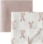Little Jump 2-Pack Cotton Muslin Swaddle Blankets for Baby Boys Girls - Boho Baby Blanket for Boys & Girls- Large 47 x 47 inches Receiving Blanket Neutral (Bunny)