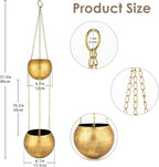 Gold Metal Hanging Planters for Indoor Plants - Round Wall Hanging Baskets with Hook & Chain & Drainage Hole Farmhouse Rustic Garden Rustproof Vintage Flower Pot for Wall Ceiling Plant Hanger Outdoor