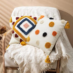 Merrycolor Boho Throw Pillow Covers 18x18 Colorful Tufted Decorative Pillow Covers with Tassels Yellow Blue Woven Bohemian Pillow Case Modern Accent Square Cushion Cover for Couch Sofa Bedroom