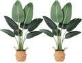 Artificial Bird of Paradise Plants 4 Ft Fake Tropical Tree with Woven Basket, Faux Banana Leaf Plant for Home Indoor Outdoor Office Modern Decor Green 2 Set