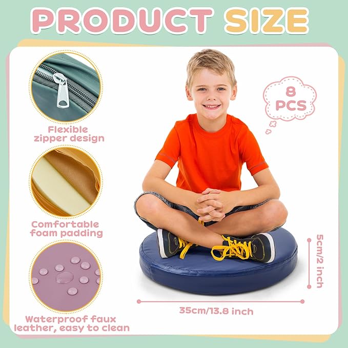 Juexica 8 Pcs Extra Thick Flexible Seating Floor Cushions Assorted Colored Floor Pillow Classroom Seat Cushions Soft Classroom Seating for Kids Learning Daycare School Chair(Morandi Color)
