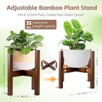 Adjustable Bamboo Plant Stand for Indoor Plants, Holder Rack Fits 8"-12" Pots for Living Room, Bedroom, Corner - Space Saving Shelf (Pot & Plant Not Included) (brown)