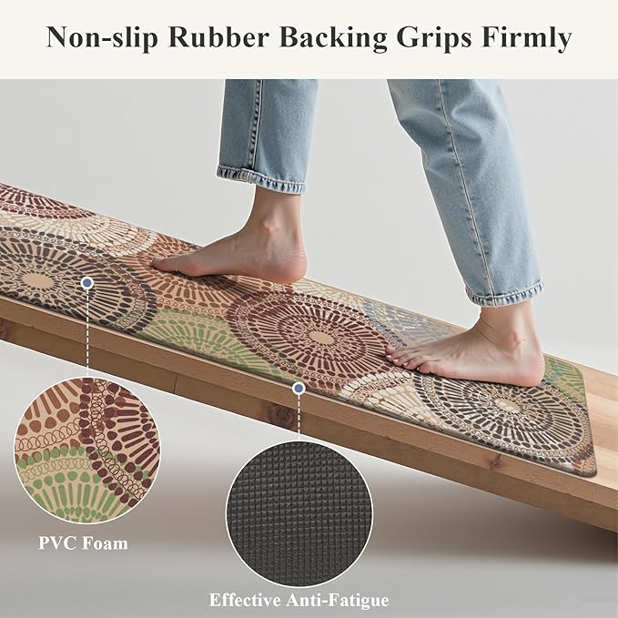 HEBE Cushioned Kitchen Mats for Floor Set of 2, Non Slip Anti Fatigue Kitchen Rugs and Mats, Floral Waterproof Comfort Foam Standing Mat Floor Carpet for Kitchen,Home Office,Sink,Laundry
