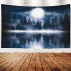 EMMTEEY Black Forest Tapestry Dark Forest with Big Moon Moonlight