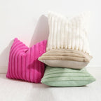 decorUhome Summer Cozy Faux Fur Throw Pillow Covers 18x18 Set of 2 Decorative Soft Plush Striped Modern Farmhouse Boho Couch Pillow Cases with Velvet Back for Sofa Bed Living Room, Hot Pink