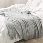 Homiest Decorative Knitted Throw Blanket with Fringe - Lightweight Acrylic Knit Blanket Soft & Cozy Tassel Blanket for Couch Sofa Bed - Light Grey, 60 x 80 Inch