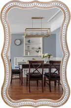 35x24 inches Rustic Farmhouse Mirror for Wall Decor, Wooden Beads Decorative Mirrors for Living Room, Bedroom, Hallway, Bathroom, Entryway - Vertical or Horizontal Hanging