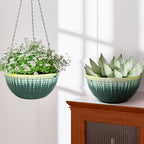10inch Hanging Planter, 2 Pack Hanging Planters for Indoor and Outdoor Plants, Glazed Hanging Plant Holder with Drainage, Indoor Hanging Flower Pots for Garden Home (Green Glaze)