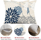 Blue and Gray Floral Pillow Covers 24x24 Set of 2 Outdoor Waterproof White Colored Decorative Throw Pillows Summer Pillowcase Polyester Cushion Case Decor for Couch Patio Funiture Garden Porch 01B24