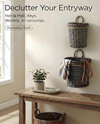 AceList 2-Pack Woven Wicker Wall Hanging Baskets, Grey Willow Wall Pocket Decor for Faux Florals & Storage - Two sizes Nesting Farmhouse Baskets for Entryway, Living Room & Door