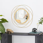 Large Round Mirror with Iron Metal Wire Frame Wall-Mounted Mirror for Home Decorative Living Room Bedroom Bathroom Entryway White 16” x 16”