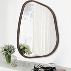 Irregular Wooden Framed Wall Mirror Modern Oval Asymmetrical Unique Hanging Mirror Artistic Wavy Mirror Decor Bathroom Vanity Bedroom Living Room Entryway Hallway Large Brown16 x12