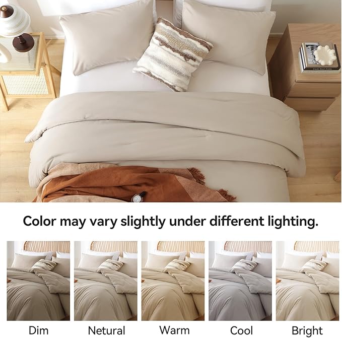 ROSGONIA Twin/Twin XL Comforter for College Girls Boys Light Khaki, 1 Comforter & 1 Pillowcase, Lightweight Twin Bedding Sets Soft Kids Dorm