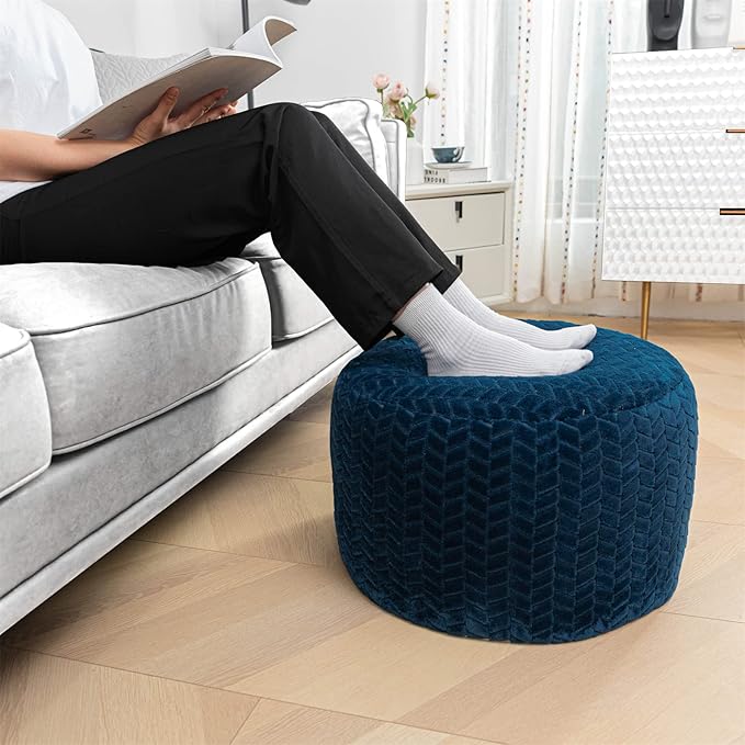 Asuprui Pouf Ottoman Unstuffed Ottoman Foot Rest Floor Pouf Round Pouf Seat Floor Bean Bag Chair Foldable Floor Chair Storage for Living Room Bedroom Navy Blue