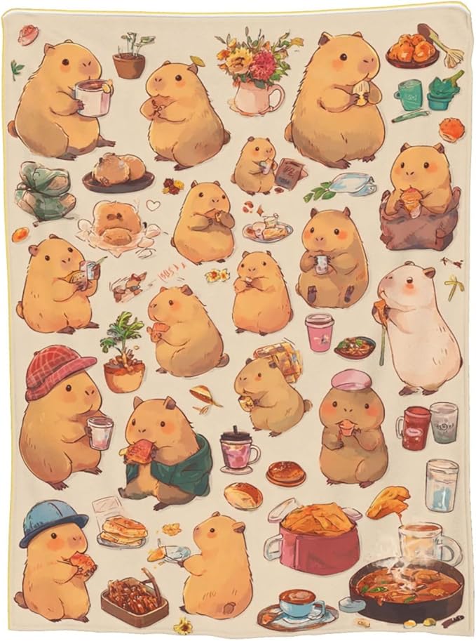 Capybaras Throw Blanket Soft Flannel Blanket 60"x50" in Bed Blanket Home Decor for Room Sofa Couch All Season