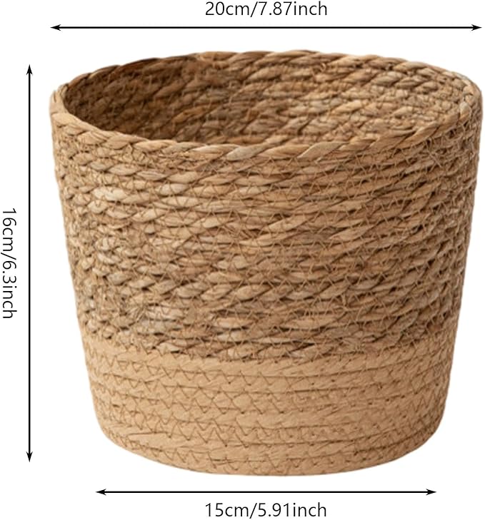 Seagrass Planter Basket, Plant Pot Succulent Organizer, Indoor Boho Woven Storage Basket with Drainage Holes for Indoor Plants, Outdoor Garden, Balcony, Patio (Khaki L)