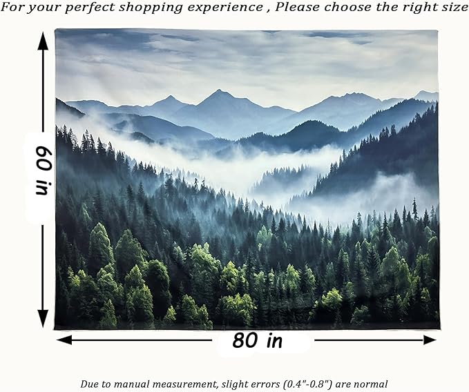 TUGCAY Misty Mountain Forest Tapestry Foggy Tree Tapestry Nature Scenery Landscape Wall Tapestries Aesthetic for Bedroom Living Room Dorm Office Decor 80 x 60 Inches