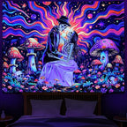 Heopapin Blacklight Psychedelic Skeleton Couple Tapestry UV Reactive The Lovers Skull Mushroom Wall Hanging Tapestry Romantic Cosmos Galaxy Aesthetic Tapesties for Living Room Bedroom 92.5L x 70.8W