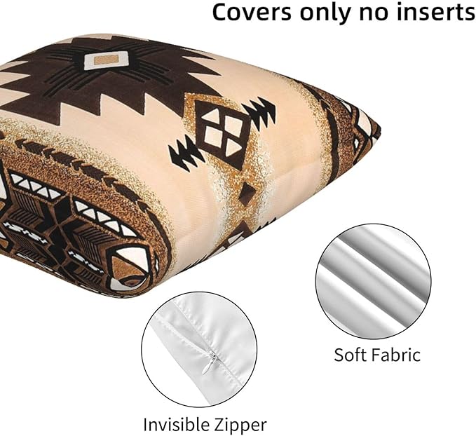 Western Southwest Aztec Pillow Covers 18x18 Set of 2, Native American Brown Throw Pillow Covers Outdoor Decorative Pillow Case for Couch Bed Sofa Cushion Home Decor
