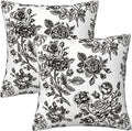 Black Floral Throw Pillow Covers 18x18 Inch Vintage Flower Black White Decorative Pillow Covers Set of 2 Farmhouse Pillowcases Square Cushion Covers for Couch Bed Sofa Chair Car Decor