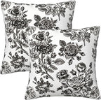 Black Floral Throw Pillow Covers 18x18 Inch Vintage Flower Black White Decorative Pillow Covers Set of 2 Farmhouse Pillowcases Square Cushion Covers for Couch Bed Sofa Chair Car Decor