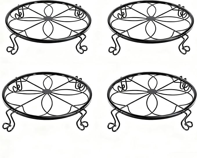 1/2/4 Pack 10/12 Inch Heavy Duty Iron Plant Stands - Rustproof Metal Flower Pot Holder for Indoor Outdoor Use, Round Wrought Iron Planter Stand for Corner Gardening, Patio, Balcony Decor- Black (10IN4PCS)