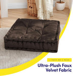 Floor Pillow Large Square Tufted Decorative Cushion 20" x 20" Faux Velvet Fabric Ultra Thick Fill for Kids and Adults, 1 Pack, Coffee Brown