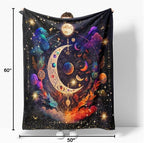 Hippie Throw Blanket Sun Moon Stars Boho Throw Blankets Celestial Blankets Double-Sided Polyesters Home Decor Bedding Chair Couch Recliner Cover Hippie Room Decor Black Purple 50"X60"