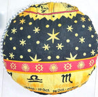 CRAFT KALA Mandala Floor Pillow Cushion Cover Seating Throw Cover Hippie Decorative Bohemian Ottoman Poufs Pom Pom Pillow Cases Indian Cotton Living Room Home Décor 24" Round Set of 2, Yellow Zodiac