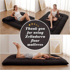 Japanese Floor Mattress, Futon Mattress with Portable Storage Bag and Washable Cover, Roll Up Thick Tatami Mat Suitable for Camping, Guest Room, Black, Queen