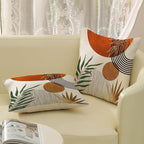 Boho Pillow Covers 16x16 Set of 2 Green Gold Orange Throw Pillows Tropical Leaves Sunset Modern Mid Century Decorative Pillowcase Outdoor Bohemian Linen Cushion Case for Couch Sofa Bed Decor
