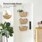 DULLEMELO Hanging Baskets for Organizing, Jute 3-Tier Woven Hanging Wall Baskets for Storage, Decorative Hanging Storage Basket with Button Strap,Over The Door Basket with Door Hooks