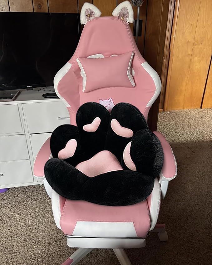 MOONBEEKI Cat Paw Cushion Chair Comfy Kawaii Plush Seat Cushions Shape Lazy Pillow for Gamer Chair 28"x 24" Cozy Floor Cute Seat Kawaii for Girl Worker Gift, Dining Room Bedroom Decorate Black